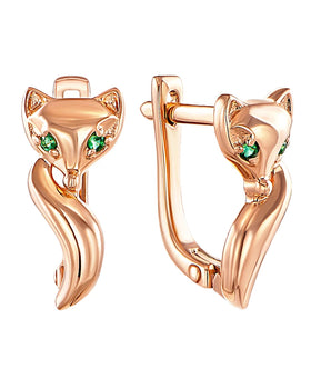 Red gold earrings with green cubic zirconias 21867/01/0/10